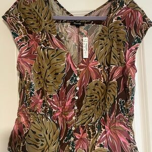Madewell Tropical Leaf Print Blouse - Pink and Brown
